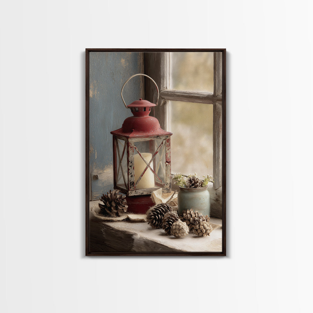 Old Lantern and Pinecones Still Life Canvas Print, Country Art, French Country, Farmhouse Decor, Country, Luxury Decor, COU-2x3-32