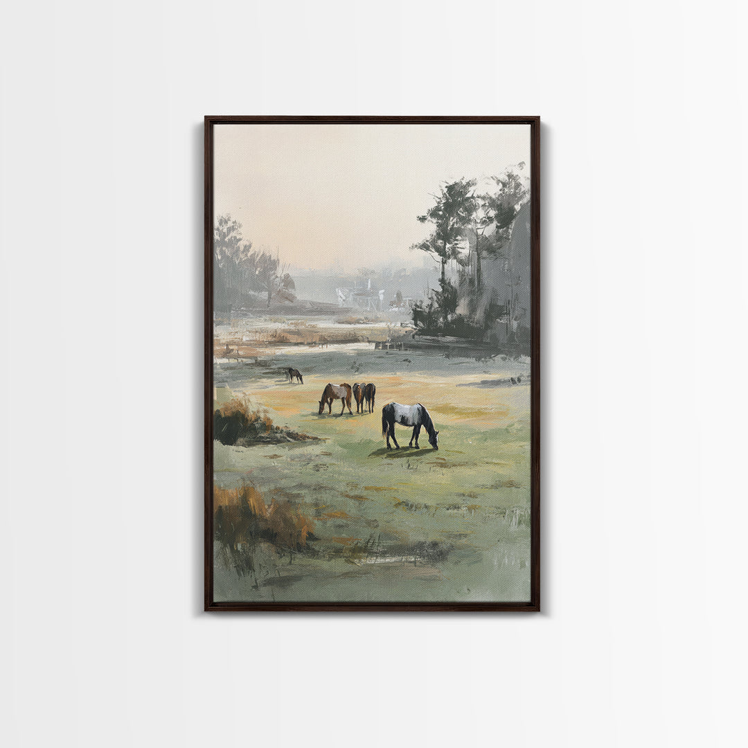 Rolling Pasture with Grazing Horses at Sunrise Canvas Print, Country Art, Original Painting, Farmhouse Decor, Country, COU-2x3-33