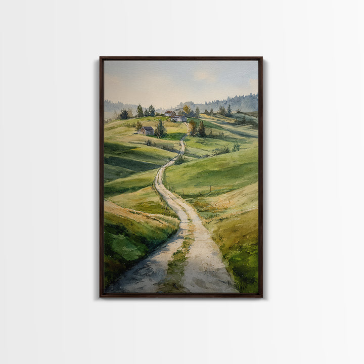 Country Road Disappearing into Green Hills Canvas Print, Country Art, Minimalist Decor, Farmhouse Decor, Fine Art, Country, COU-2x3-39