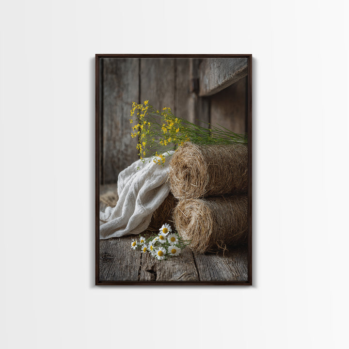 Hay Bales in Late Afternoon Sun Framed Canvas Print, Country Art, Fine Art Print, Farmhouse Decor, Fine Art, Country, COU-2x3-4