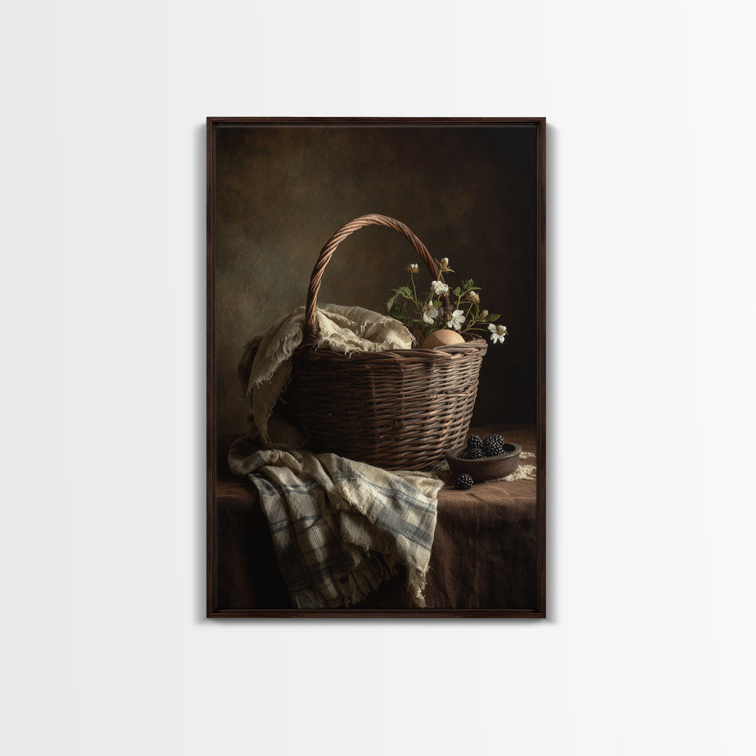 Blackberry Basket with Linen Cloth Canvas Print, Country Art, Home Decor, Farmhouse Decor, Abstract Art, Country, Printable Art, COU-2x3-5