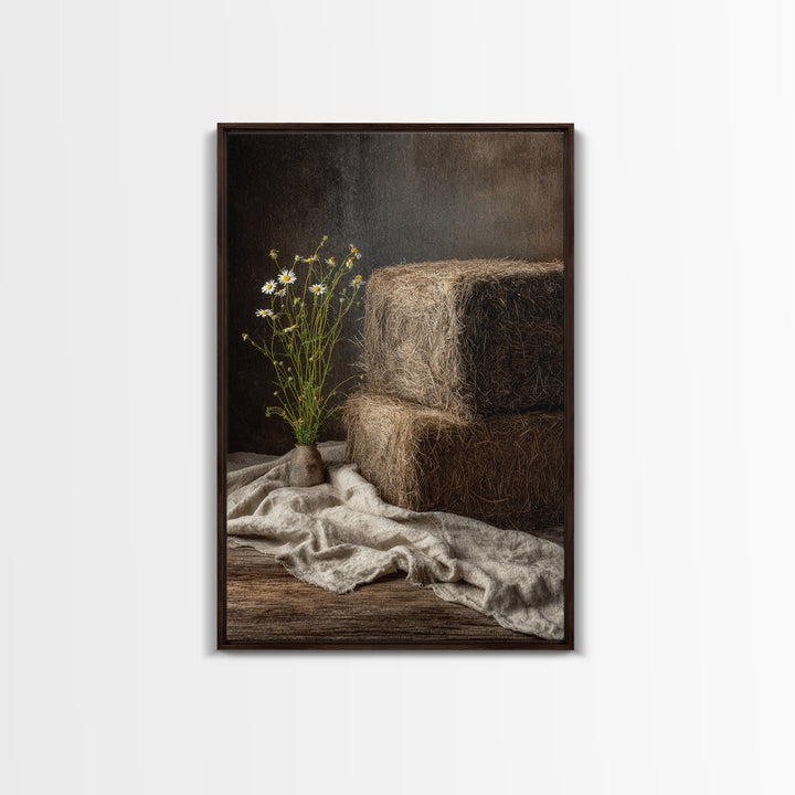 Hay Bales in Late Afternoon Sun Framed Canvas Print, Country Art, Boho Decor, Farmhouse Decor, Fine Art, Country, Art Prints, COU-2x3-52