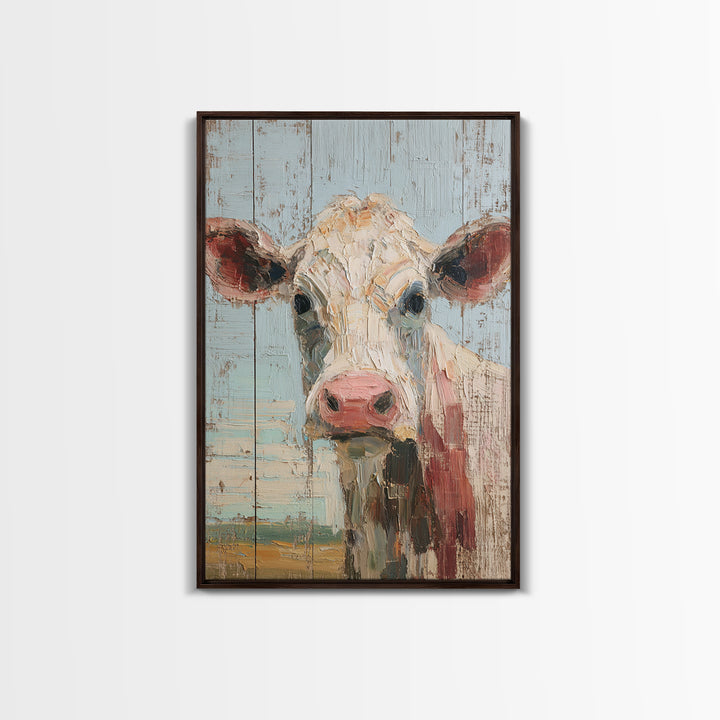 Cow Portrait with Gentle Farmhouse Personality Framed Canvas Print, Country Art, Wall Art, Farmhouse Decor, Oil Painting, COU-2x3-60