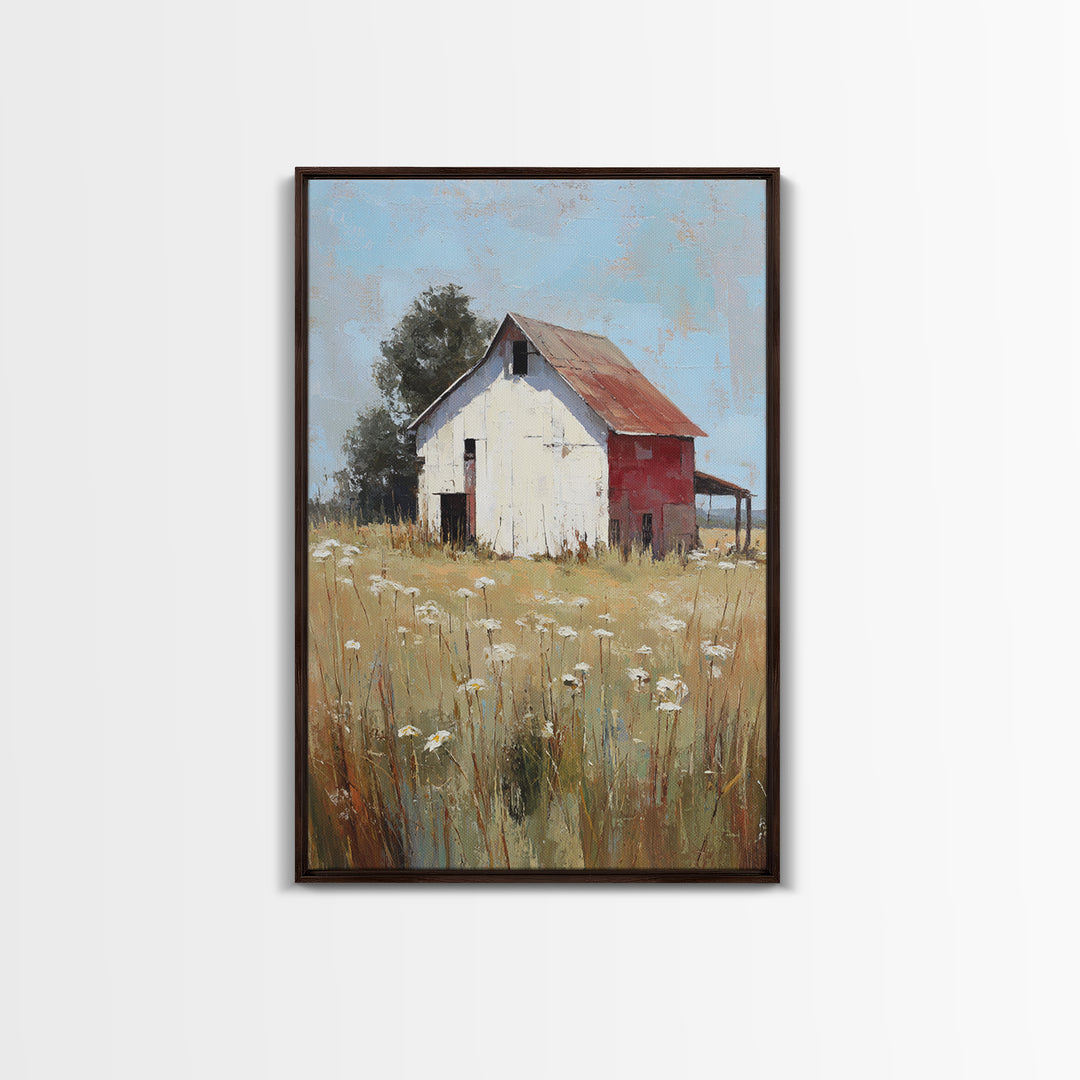 White Farmhouse Surrounded by Tall Grass Canvas Print, Country Art, Home Decor, Farmhouse Decor, Oil Painting, Country, COU-2x3-66