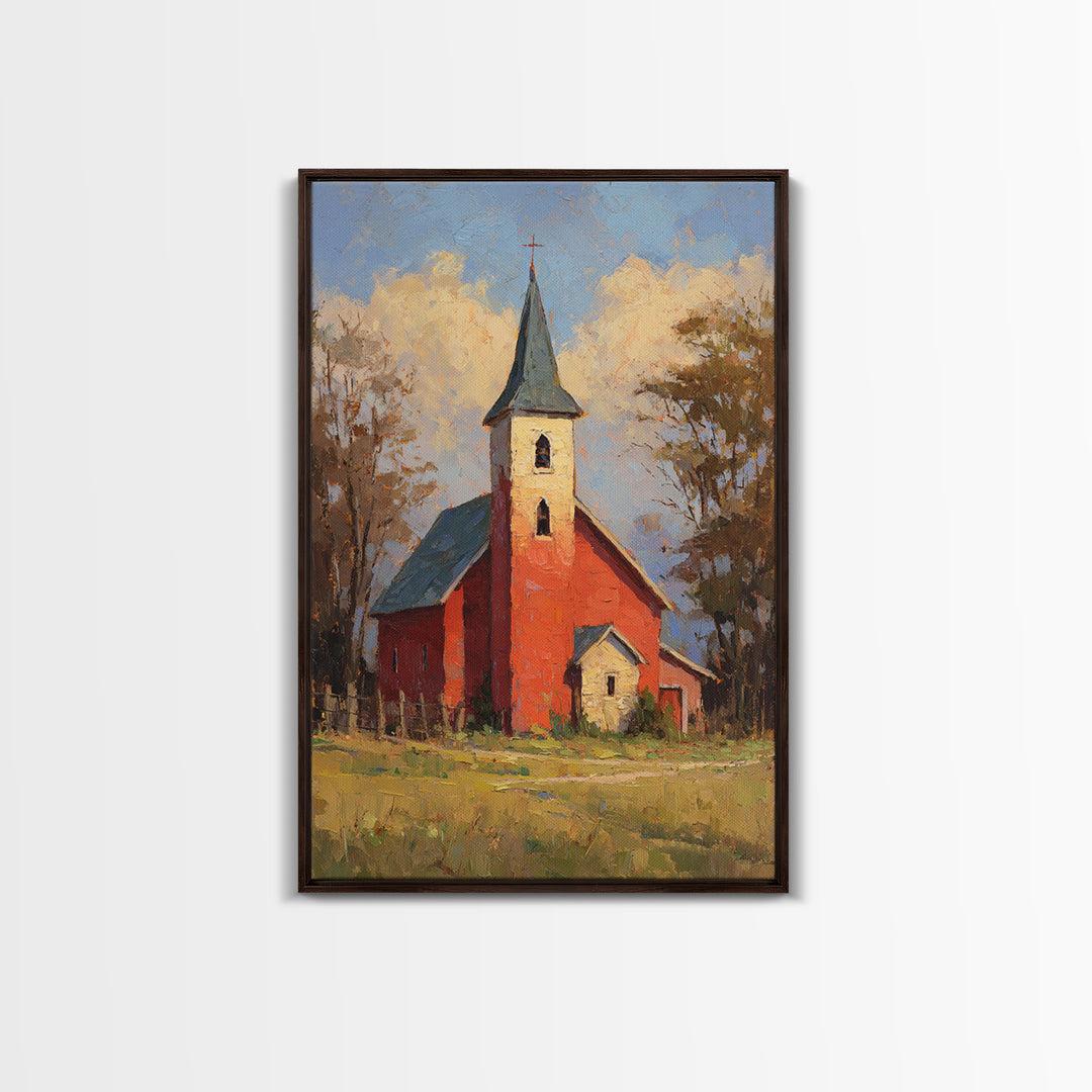 Country Church Steeple Beyond Trees Framed Canvas Print, Country Art, Printable Wall Art, Farmhouse Decor, Fine Art, Country, COU-2x3-75