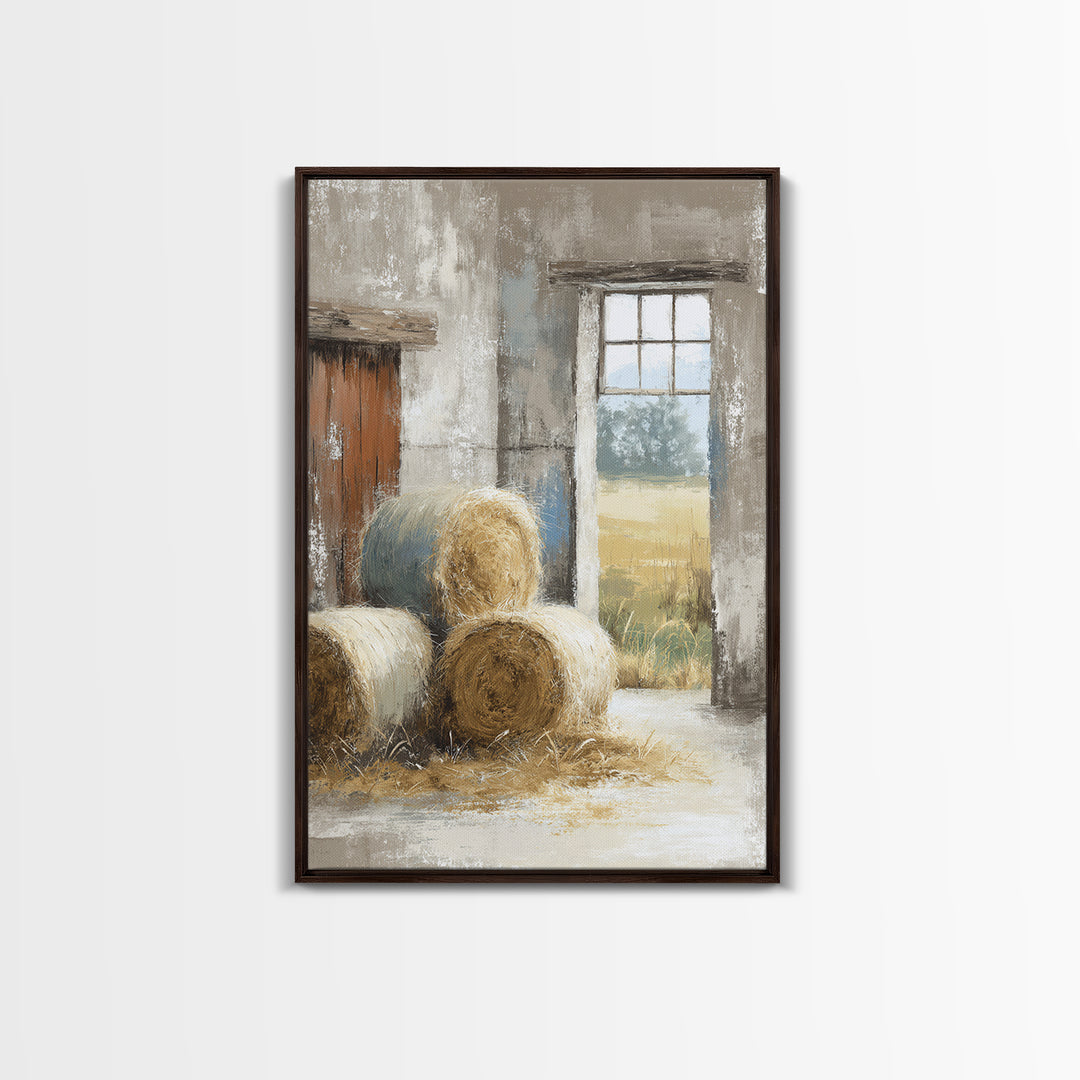 Hay Bales in Late Afternoon Sun Framed Canvas Print, Country Art, Farmhouse Decor, Fine Art, Country, Gallery Wall Art, COU-2x3-76