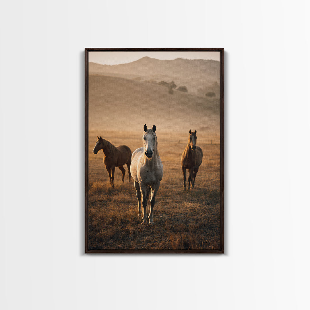 Rolling Pasture with Grazing Horses at Sunrise Canvas Print, Country Art, Printable Art, Farmhouse Decor, Oil Painting, Country, COU-2x3-81