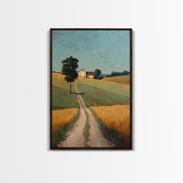 Country Road Disappearing into Green Hills Framed Canvas Print, Country Art, Farmhouse Decor, Country, Gallery Wall Art, COU-2x3-87