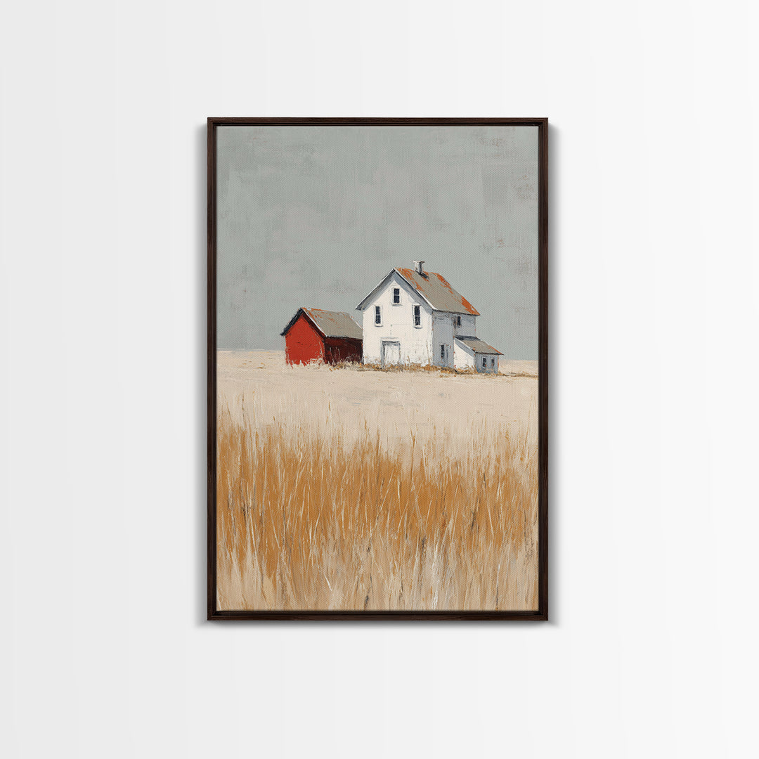 White Farmhouse Surrounded by Tall Grass Framed Canvas Print, Country Art, Printable Wall Art, Farmhouse Decor, Country, COU-2x3-90