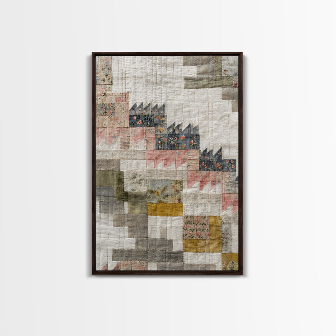 Quilt Geometric Folk Pattern Framed Canvas Print, Country Art, Gallery Decor, Farmhouse Decor, Fine Art, Country, COU-2x3-92