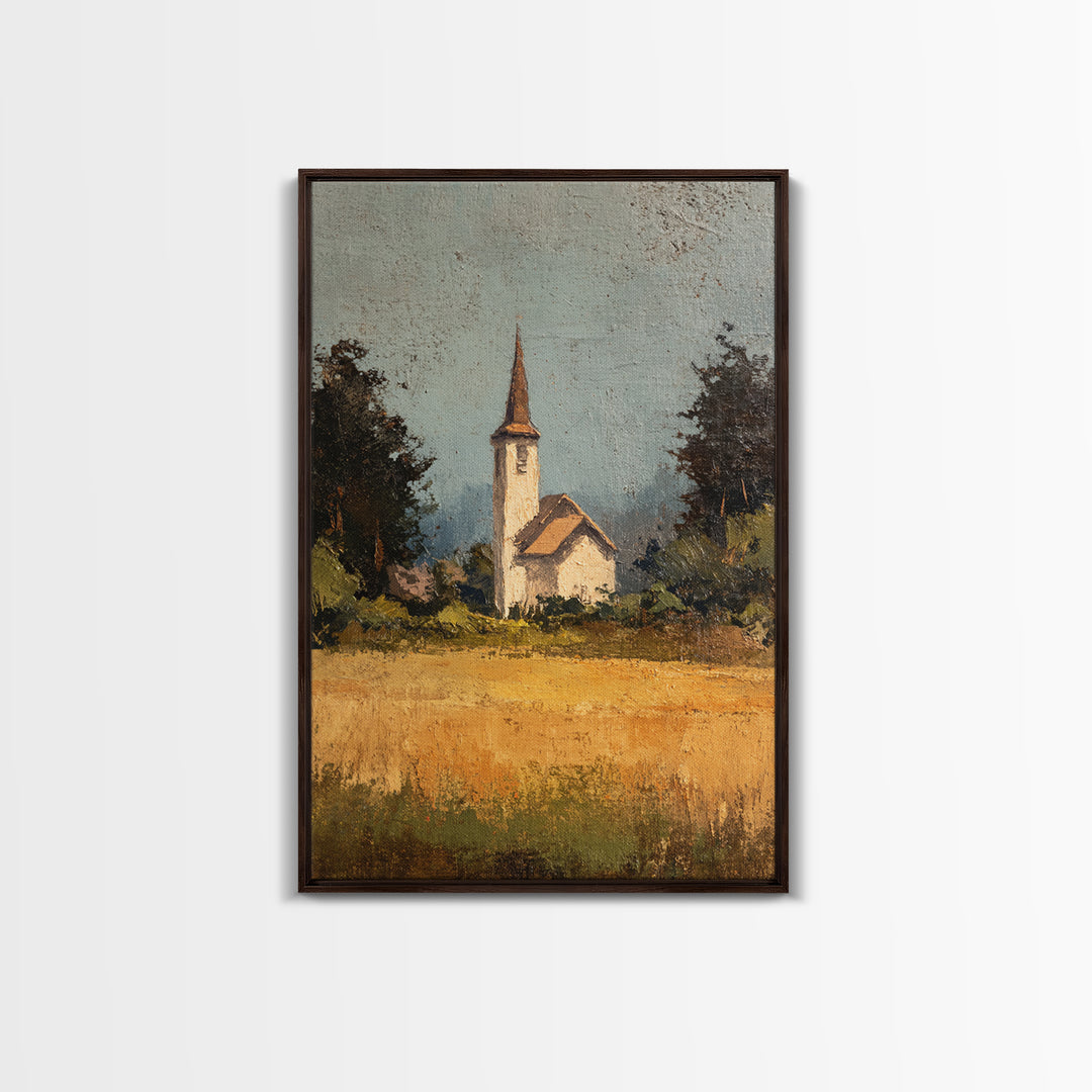 Country Church Steeple Beyond Trees Canvas Print, Country Art, Digital Print, Farmhouse Decor, Country, French Country Decor, COU-2x3-99