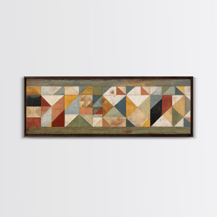 Quilt Geometric Folk Pattern Framed Canvas Print, Country Art, Gallery Wall Art, Farmhouse Decor, Abstract Art, Country, COU-3x1-28