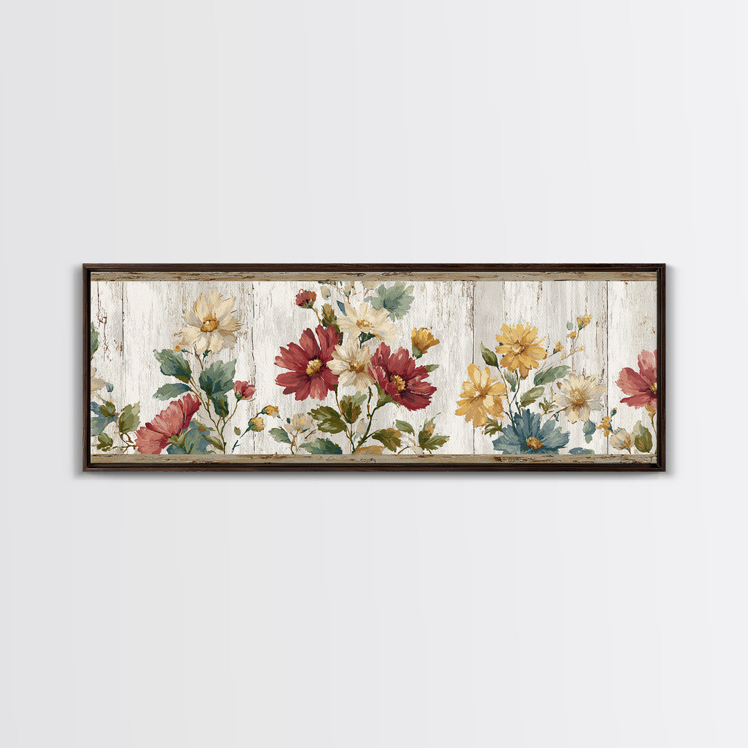 Weathered Boots with Wildflowers Tucked Inside Framed Canvas Print, Country Art, Landscape Wall Art, Farmhouse Decor, Country, COU-3x1-32