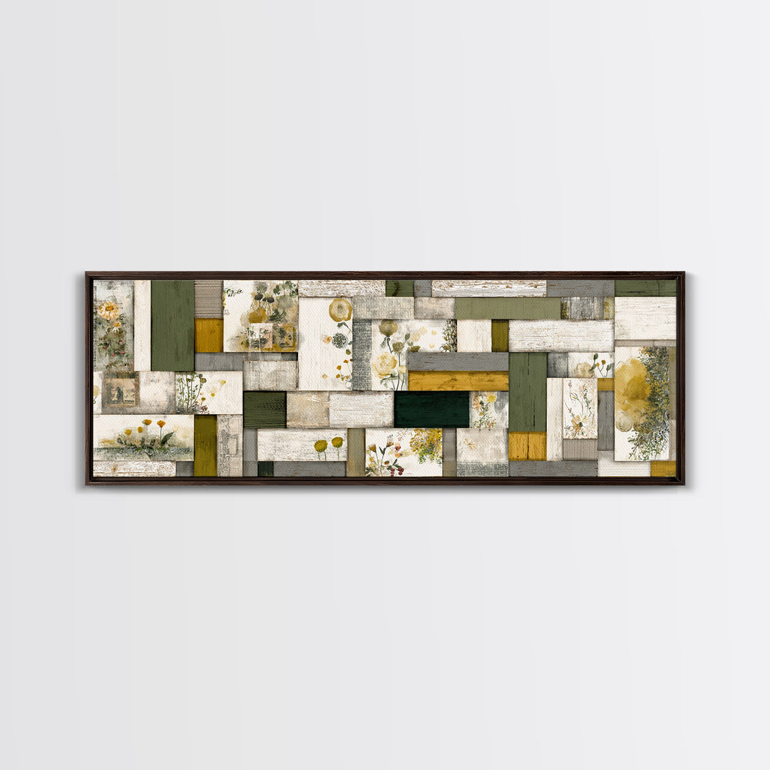 Quilt Geometric Folk Pattern Canvas Print, Country Art, Floral Wall Art, Farmhouse Decor, Abstract Art, Country, Fine Art Print, COU-3x1-4
