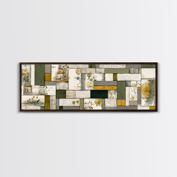 Quilt Geometric Folk Pattern Canvas Print, Country Art, Floral Wall Art, Farmhouse Decor, Abstract Art, Country, Fine Art Print, COU-3x1-4