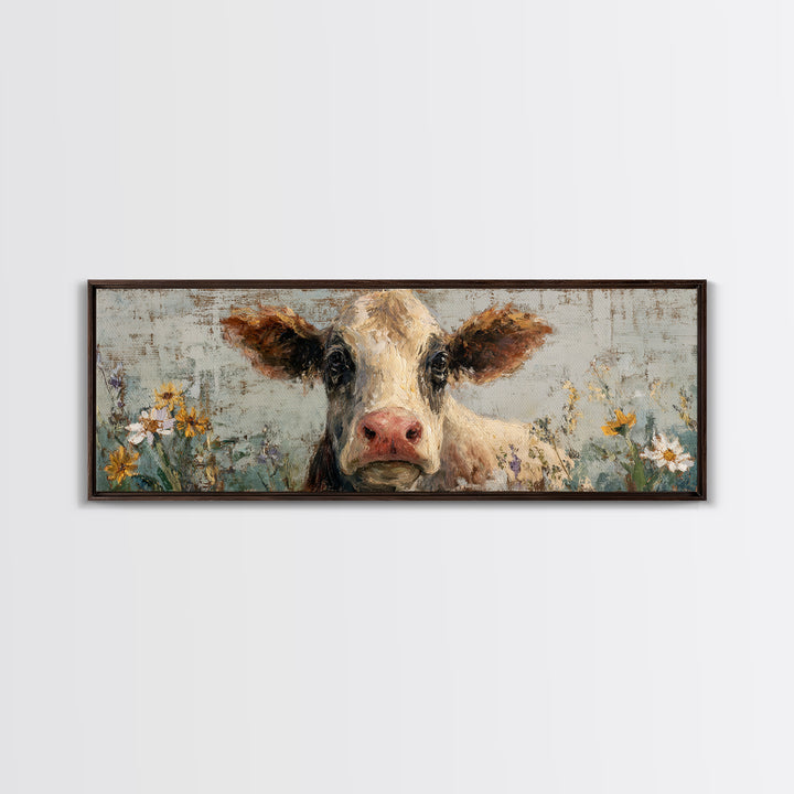 Cow Portrait with Gentle Farmhouse Personality Framed Canvas Print, Country Art, Wall Decor, Farmhouse Decor, Fine Art, Country, COU-3x1-44