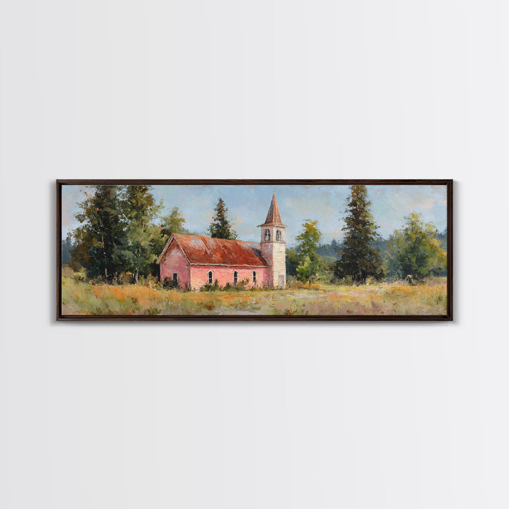 Country Church Steeple Beyond Trees Framed Canvas Print, Country Art, Wall Art, Farmhouse Decor, Fine Art, Country, COU-3x1-59