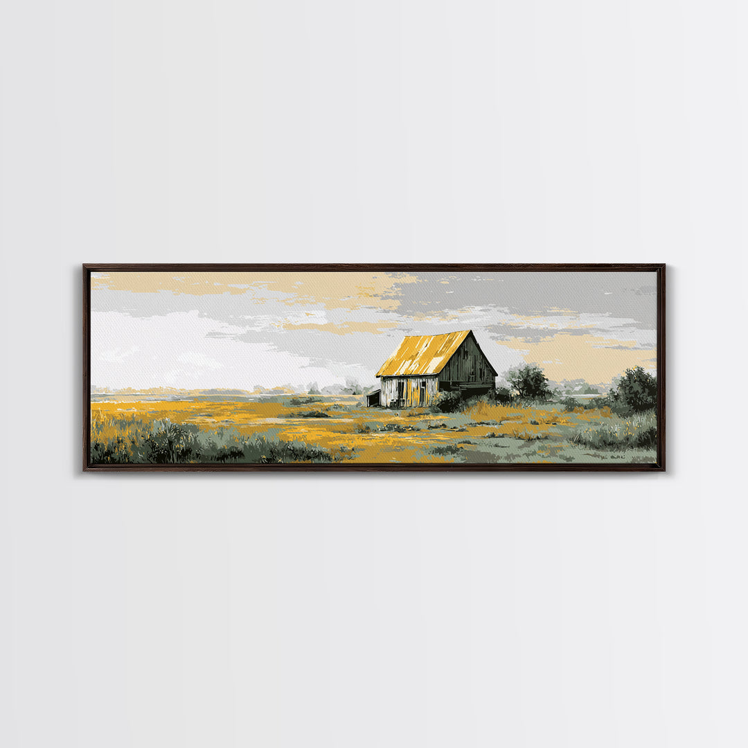 Rustic Barn Silhouette Framed Canvas Print, Country Art, Farmhouse Decor, Abstract Art, Country, Farmhouse Wall Decor, COU-3x1-67
