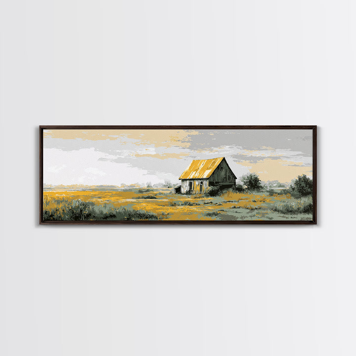 Rustic Barn Silhouette Framed Canvas Print, Country Art, Farmhouse Decor, Abstract Art, Country, Farmhouse Wall Decor, COU-3x1-67