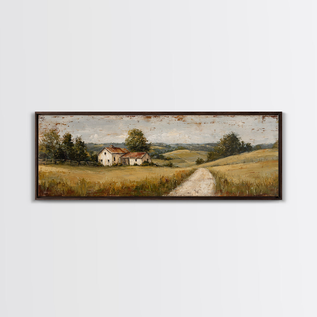 Country Road Disappearing into Green Hills Canvas Print, Country Art, Oil Painting, Farmhouse Decor, Fine Art, Country, COU-3x1-71