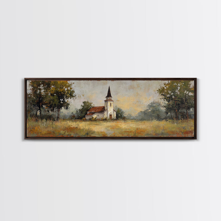 Country Church Steeple Beyond Trees Canvas Print, Country Art, Art Print, Farmhouse Decor, Country, Watercolor Painting, COU-3x1-83