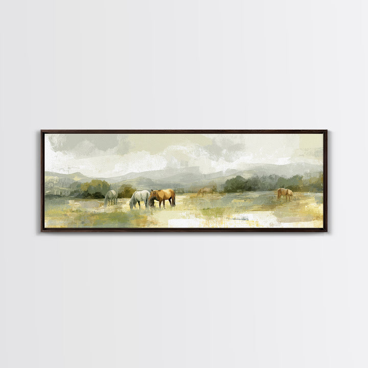 Rolling Pasture with Grazing Horses at Sunrise Canvas Print, Country Art, Landscape Wall Art, Farmhouse Decor, Country, COU-3x1-89