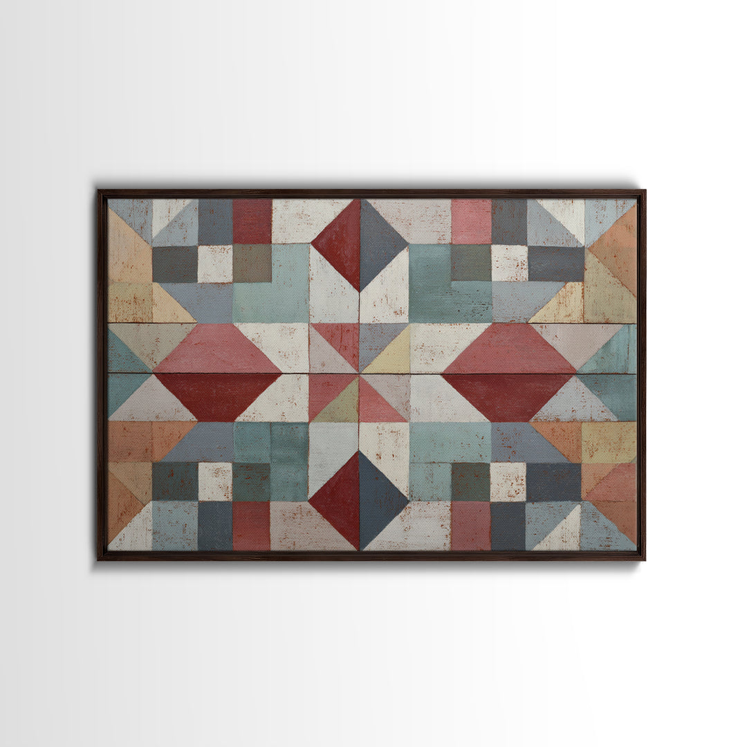 Quilt Geometric Folk Pattern Canvas Print, Country Art, Printable Art, Farmhouse Decor, Abstract Art, Country, French Country, COU-3x2-16