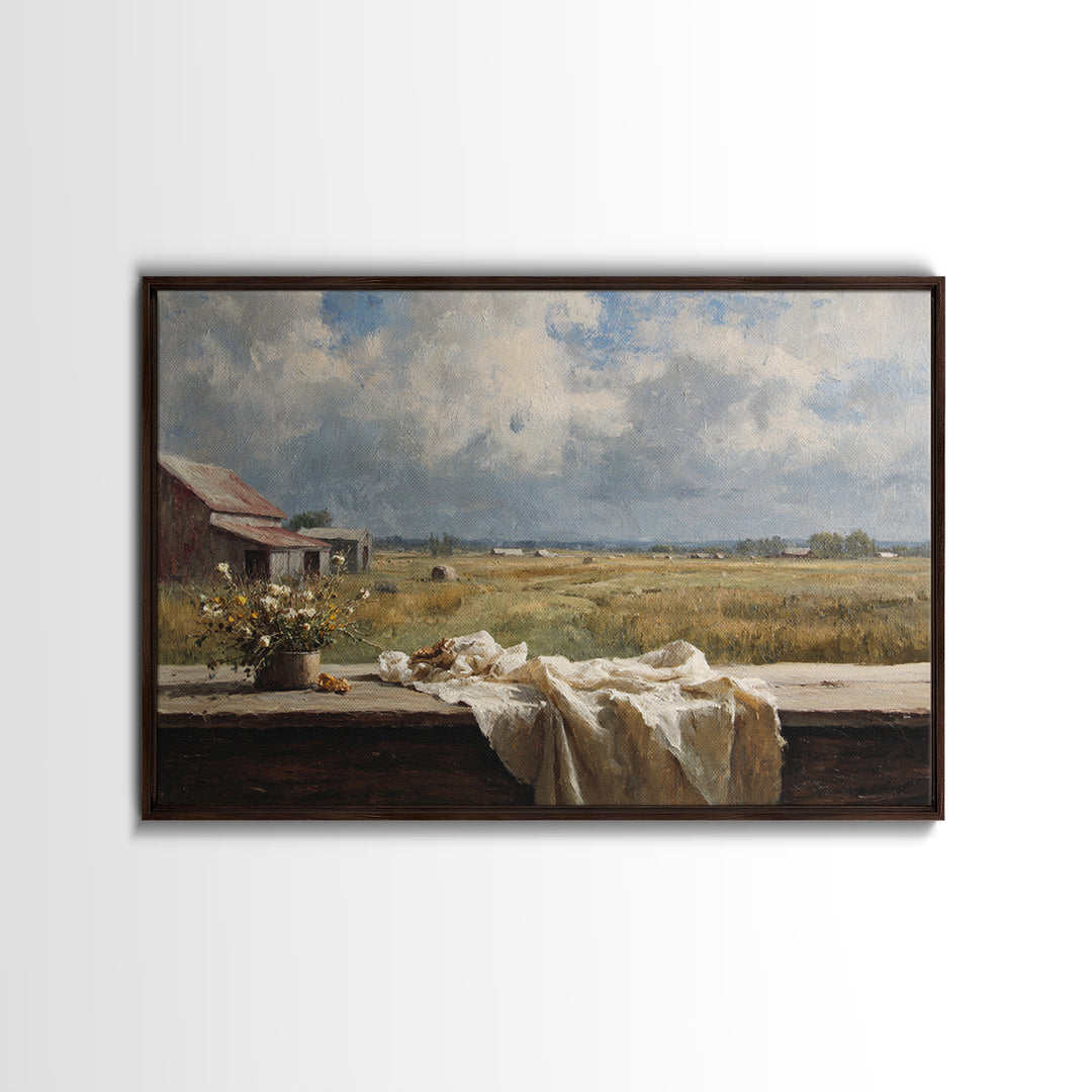 Cornfield under Dramatic Summer Clouds Canvas Print, Country Art, Oil Painting, Farmhouse Decor, Country, Digital Art Prints, COU-3x2-22