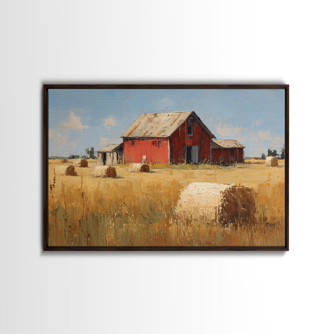 Hay Bales in Late Afternoon Sun Framed Canvas Print, Country Art, Farmhouse Decor, Fine Art, Country, Gallery Wall Art, COU-3x2-24