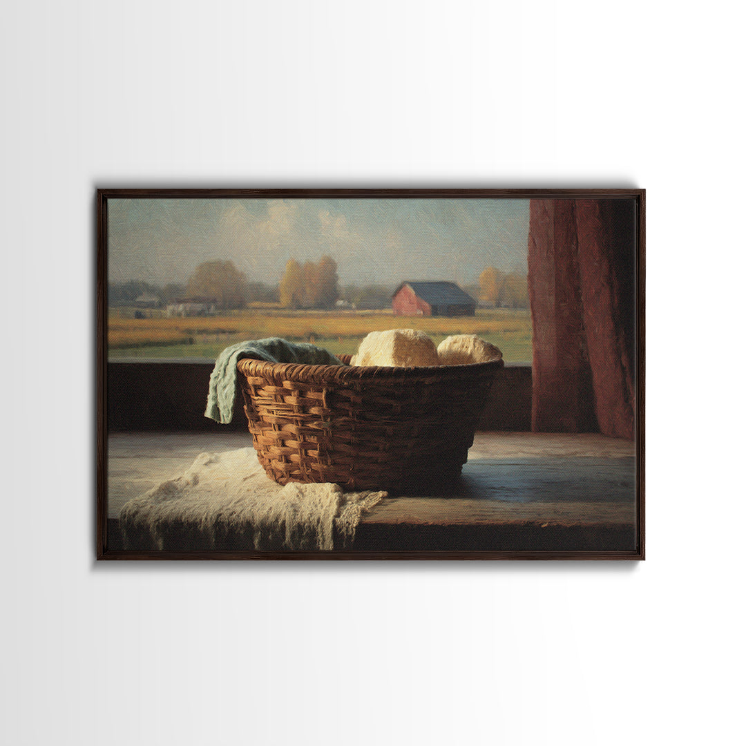 Blackberry Basket with Linen Cloth Framed Canvas Print, Country Art, Watercolor Painting, Farmhouse Decor, Fine Art, Country, COU-3x2-25