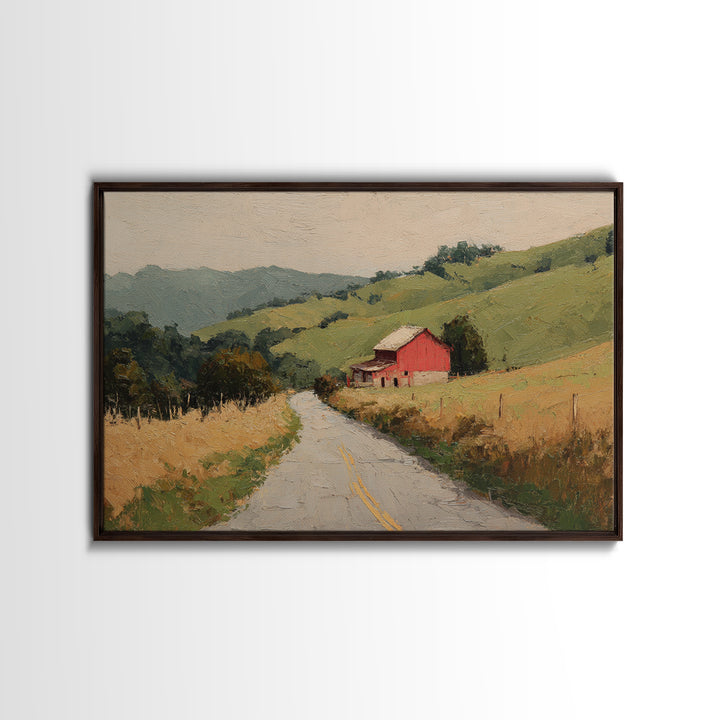 Country Road Disappearing into Green Hills Framed Canvas Print, Country Art, Farmhouse Wall Art, Farmhouse Decor, Country, COU-3x2-35