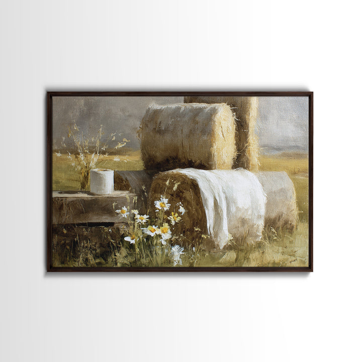 Hay Bales in Late Afternoon Sun Canvas Print, Country Art, Digital Art Prints, Farmhouse Decor, Fine Art, Country, Modern Decor, COU-3x2-48