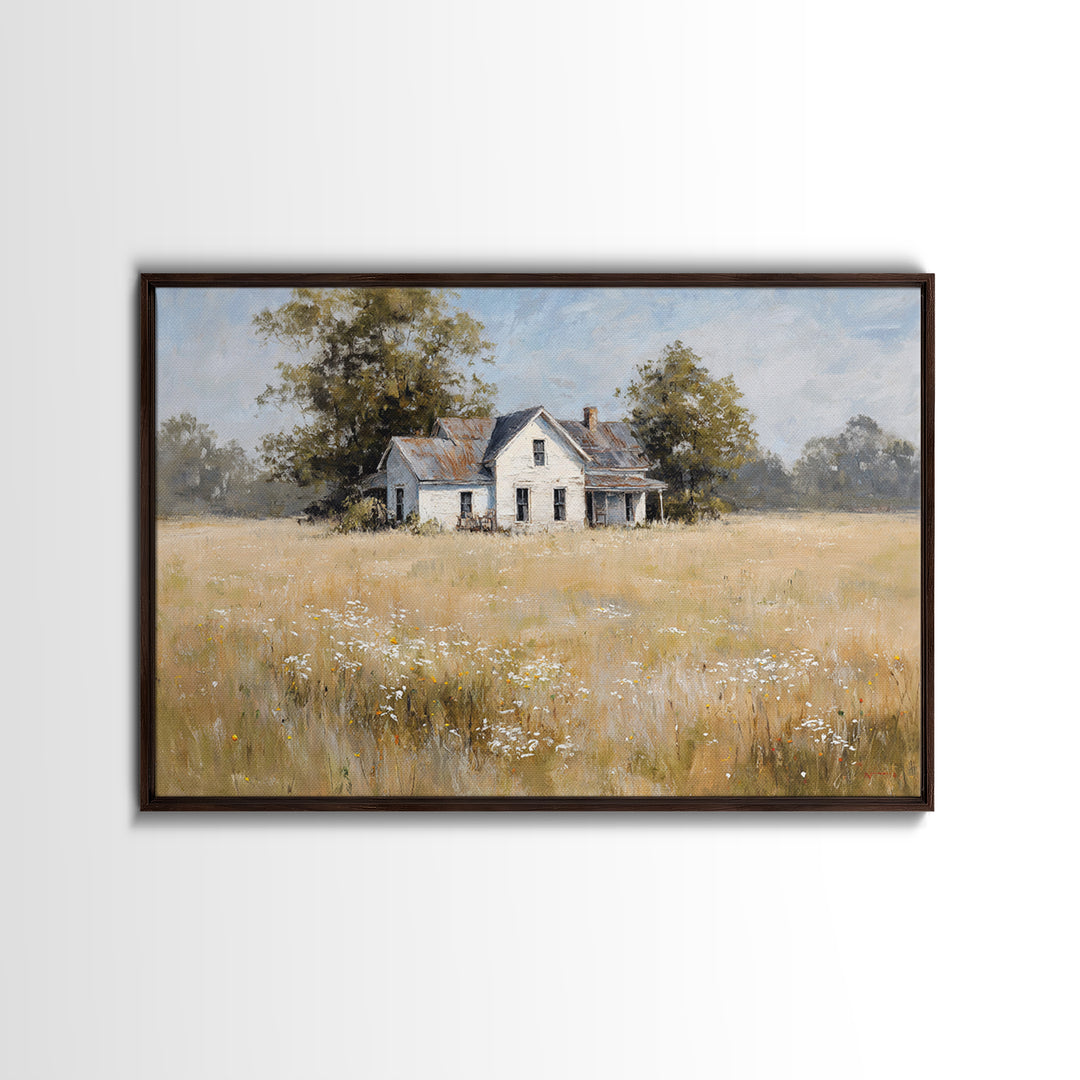 White Farmhouse Surrounded by Tall Grass Canvas Print, Country Art, Digital Print, Farmhouse Decor, Fine Art, Country, COU-3x2-62