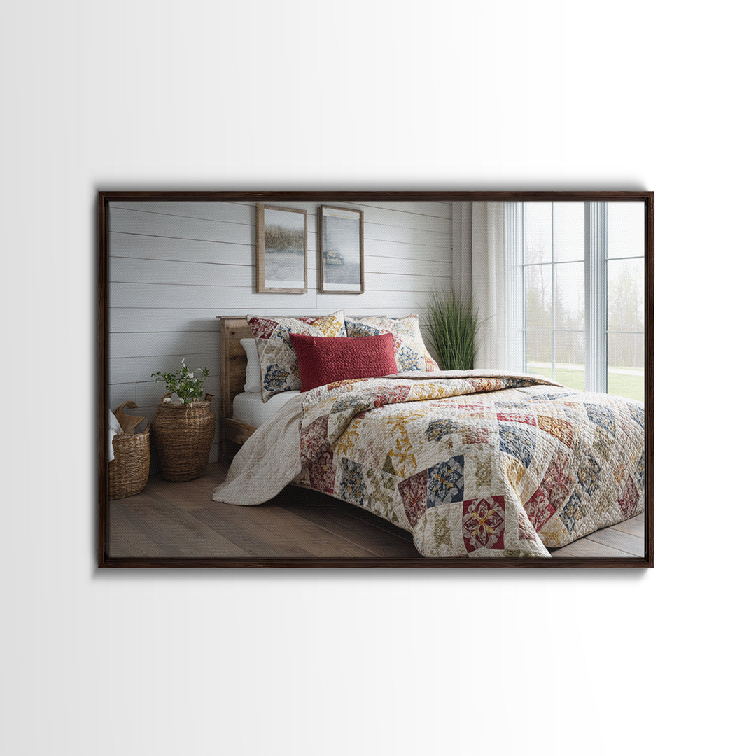 Quilt Geometric Folk Pattern Framed Canvas Print, Country Art, Gallery Decor, Farmhouse Decor, Fine Art, Country, COU-3x2-64