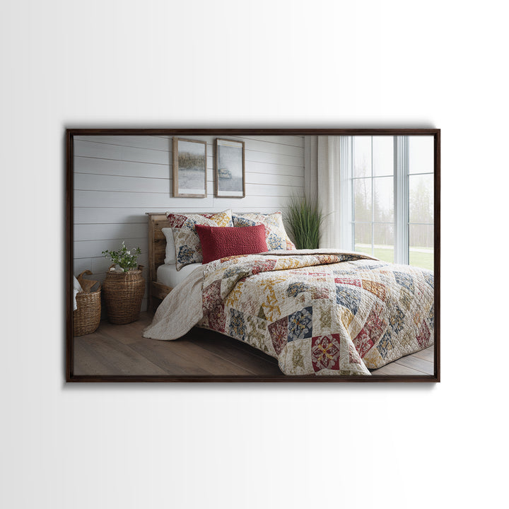 Quilt Geometric Folk Pattern Framed Canvas Print, Country Art, Gallery Decor, Farmhouse Decor, Fine Art, Country, COU-3x2-64