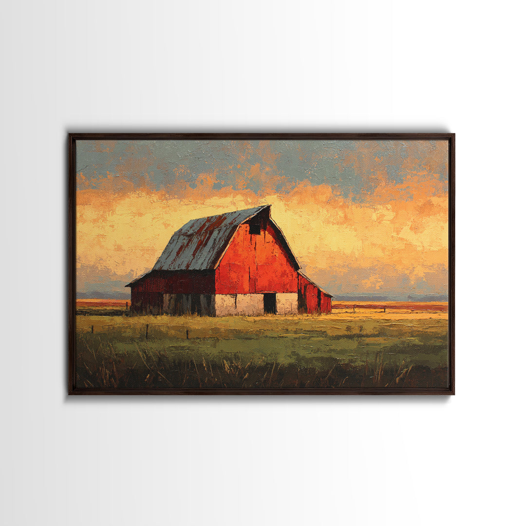 Rustic Barn Silhouette Framed Canvas Print, Country Art, Home Decor, Farmhouse Decor, Abstract Art, Country, Printable Art, COU-3x2-7