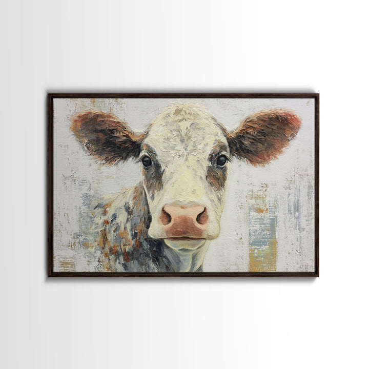 Cow Portrait with Gentle Farmhouse Personality Framed Canvas Print, Country Art, Large Wall Art, Farmhouse Decor, Country, COU-3x2-8
