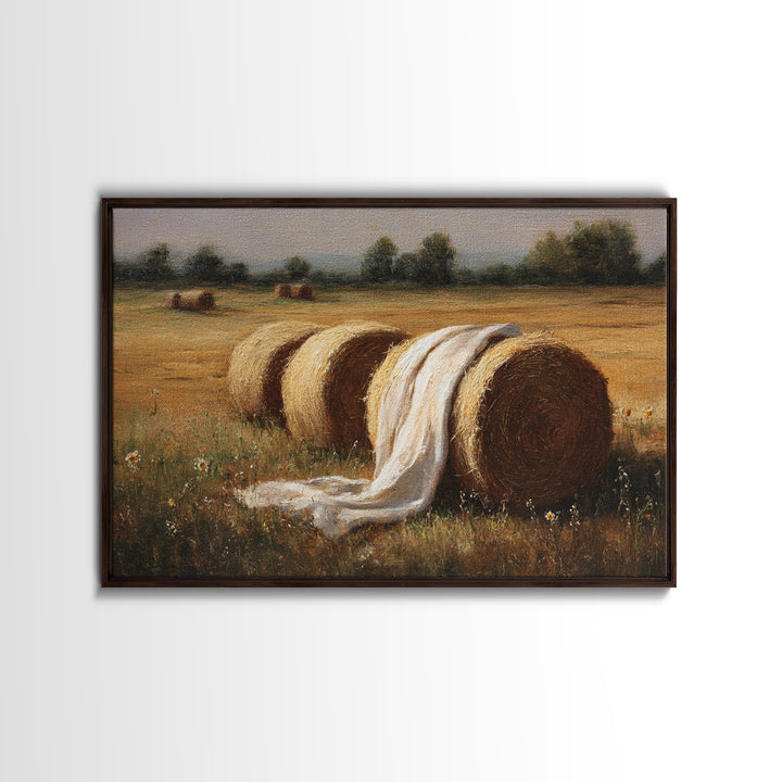 Hay Bales in Late Afternoon Sun Framed Canvas Print, Country Art, Luxury Decor, Farmhouse Decor, Fine Art, Country, COU-3x2-96