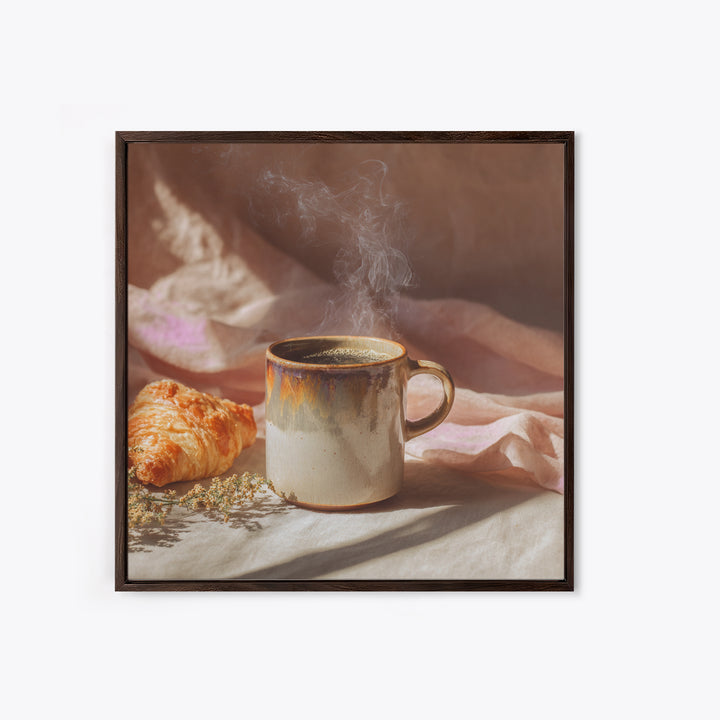 Espresso Cup with Rising Steam and Warm Framed Canvas Print, Coffee Shop Art, Modern Decor, Cafe Decor, Fine Art, Cafe, CSA-1x1-1