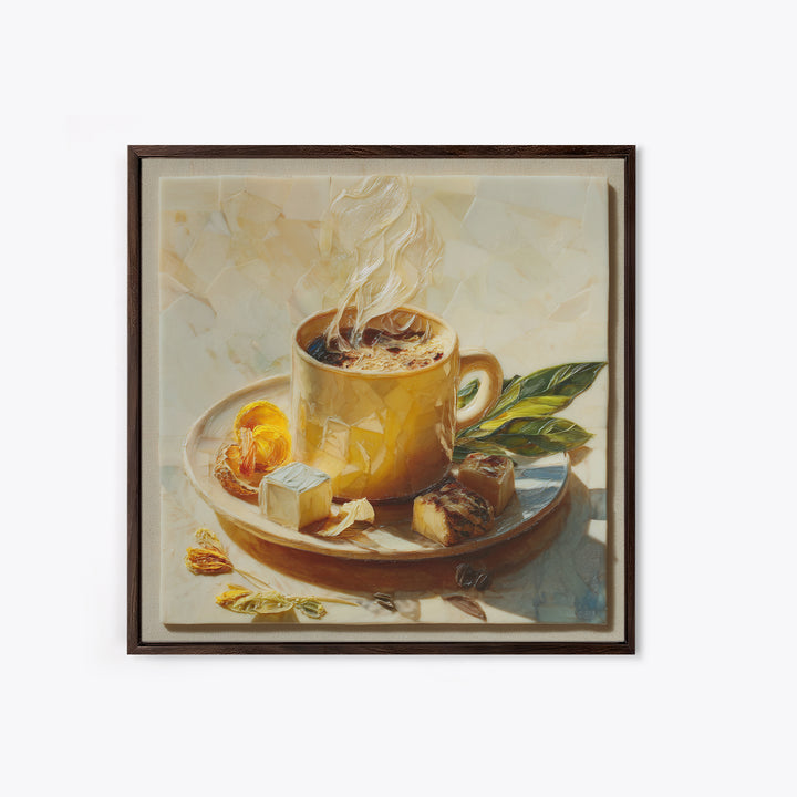 Espresso Cup with Rising Steam and Warm Canvas Print, Coffee Shop Art, Room Decor, Cafe Decor, Fine Art, Cafe, Canvas Wall Art, CSA-1x1-25