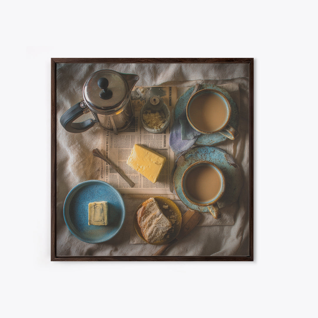 French Press and Morning Newspaper Without Readable Canvas Print, Coffee Shop Art, Coffee Wall Art, Cafe Decor, Cafe, CSA-1x1-34