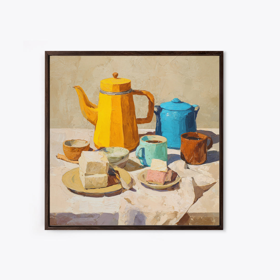 Mid Century Coffee Pot Framed Canvas Print, Coffee Shop Art, Coffee Art, Cafe Decor, Fine Art, Cafe, Textured Painting, CSA-1x1-46