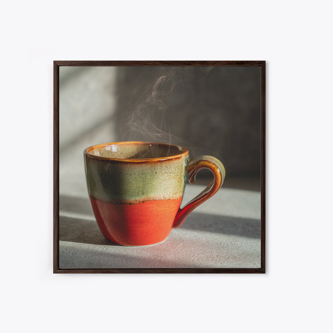 Espresso Cup with Rising Steam and Warm Canvas Print, Coffee Shop Art, Room Decor, Cafe Decor, Fine Art, Cafe, Canvas Wall Art, CSA-1x1-49