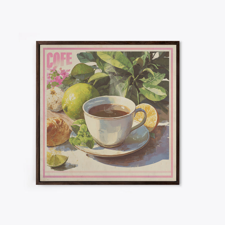 Retro Cafe Poster Coffee Cup Graphic Framed Canvas Print, Coffee Shop Art, Farmhouse Decor, Cafe Decor, Fine Art, Cafe, CSA-1x1-7