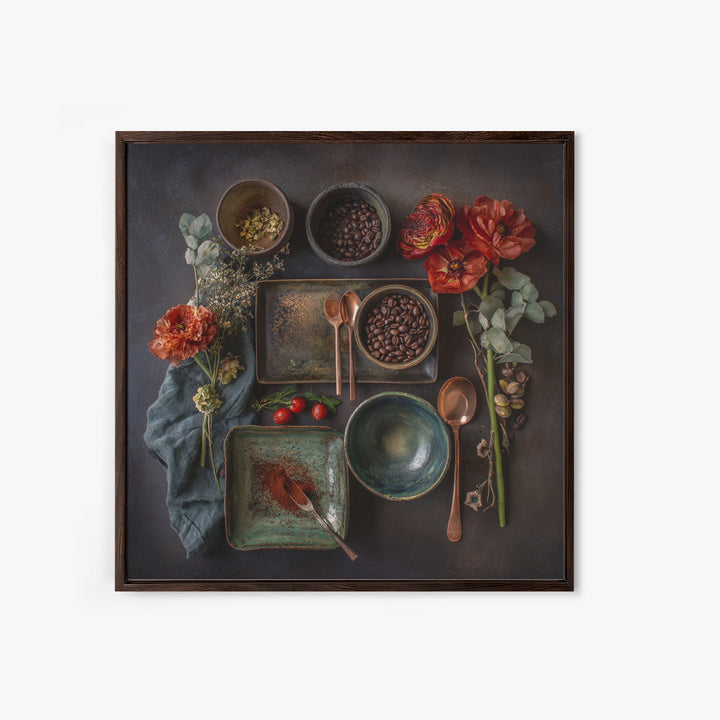 Moody Dark Roast Still Life Framed Canvas Print, Coffee Shop Art, Canvas Wall Art, Cafe Decor, Fine Art, Cafe, Bedroom Wall Art, CSA-1x1-8