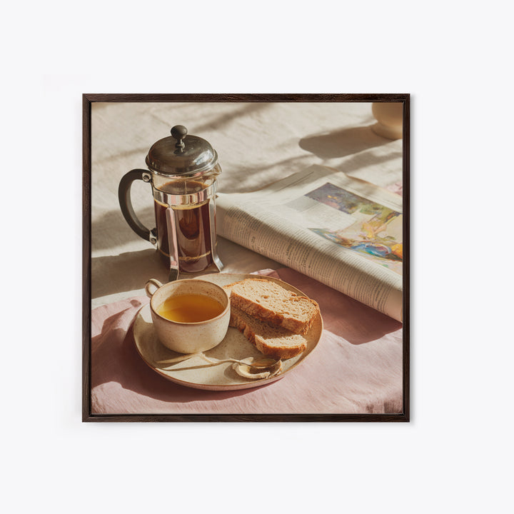 French Press and Morning Newspaper Without Readable Canvas Print, Coffee Shop Art, Boho Decor, Cafe Decor, Oil Painting, Cafe, CSA-1x1-82
