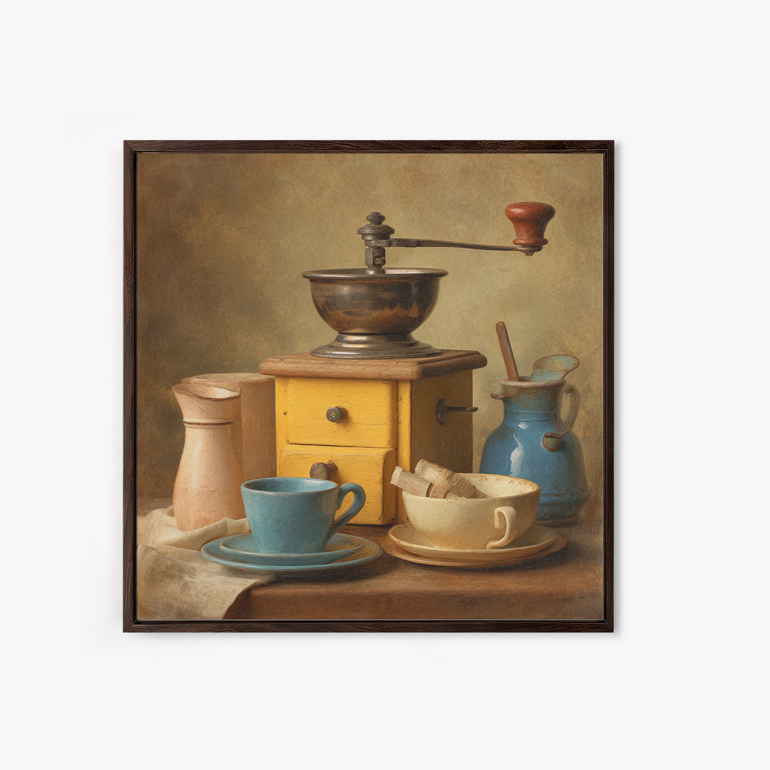 Coffee Grinder Antique Still Life Framed Canvas Print, Coffee Shop Art, Minimalist Wall Art, Cafe Decor, Abstract Art, Cafe, CSA-1x1-84