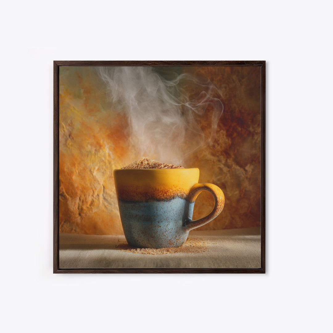 Espresso Cup with Rising Steam and Warm Canvas Print, Coffee Shop Art, Digital Wall Art, Cafe Decor, Oil Painting, Cafe, CSA-1x1-97