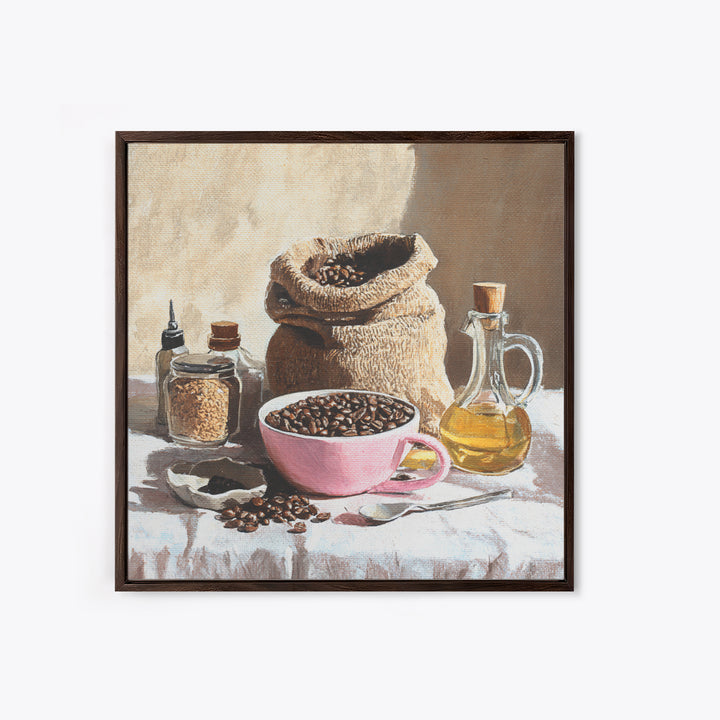 Coffee Beans and Burlap Sack Still Life Canvas Print, Coffee Shop Art, Textured Painting, Cafe Decor, Fine Art, Cafe, CSA-1x1-98