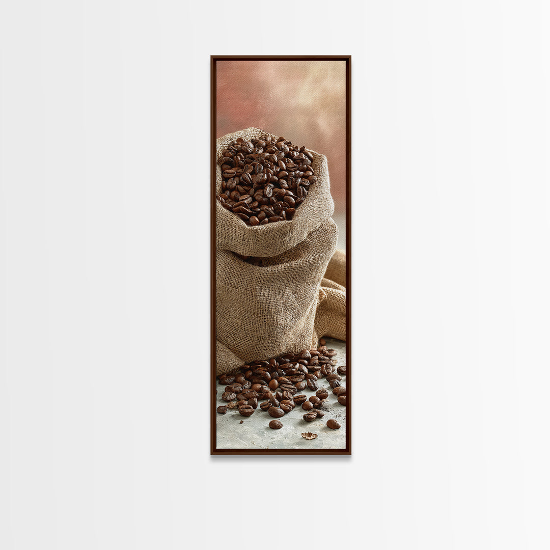 Coffee Beans and Burlap Sack Still Life Canvas Print, Coffee Shop Art, Gallery Decor, Cafe Decor, Fine Art, Cafe, Wall Art, CSA-1x3-14
